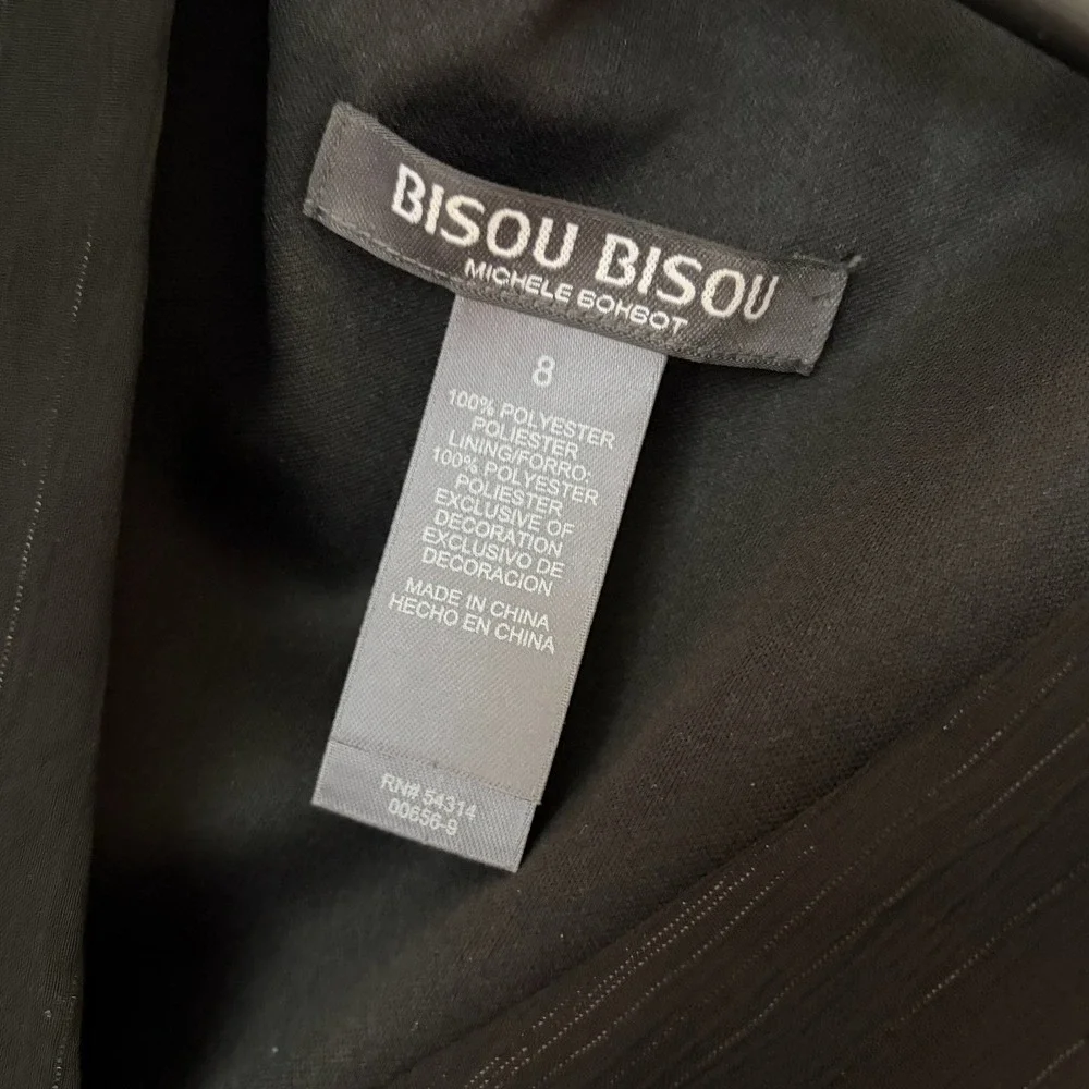 Bisou Bisou Black Metallic Pinstripe Smocked Waist Handkerchief Hem Dress SIZE 8